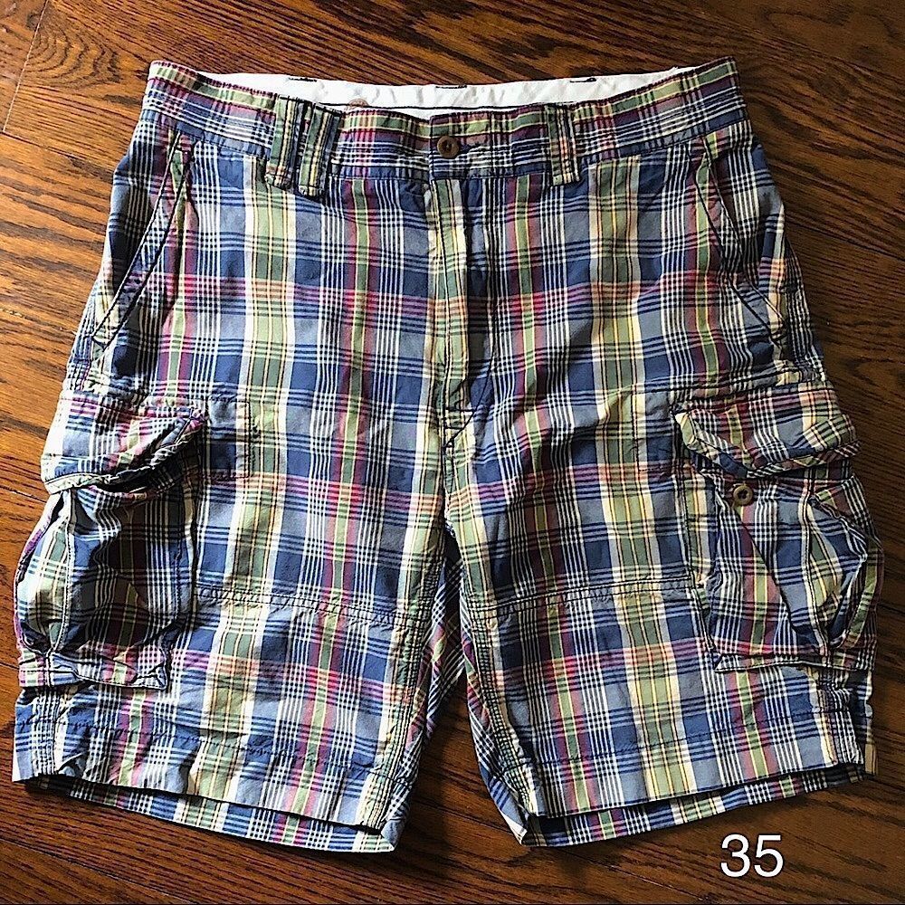 POLO RALPH LAUREN Mens Patchwork Plaid Madras Cargo Short Shorts 35